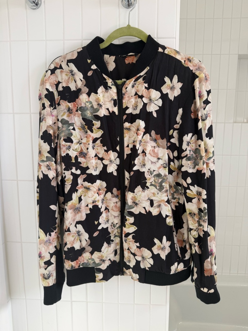Topman Black Floral Bomber Jacket, Size M